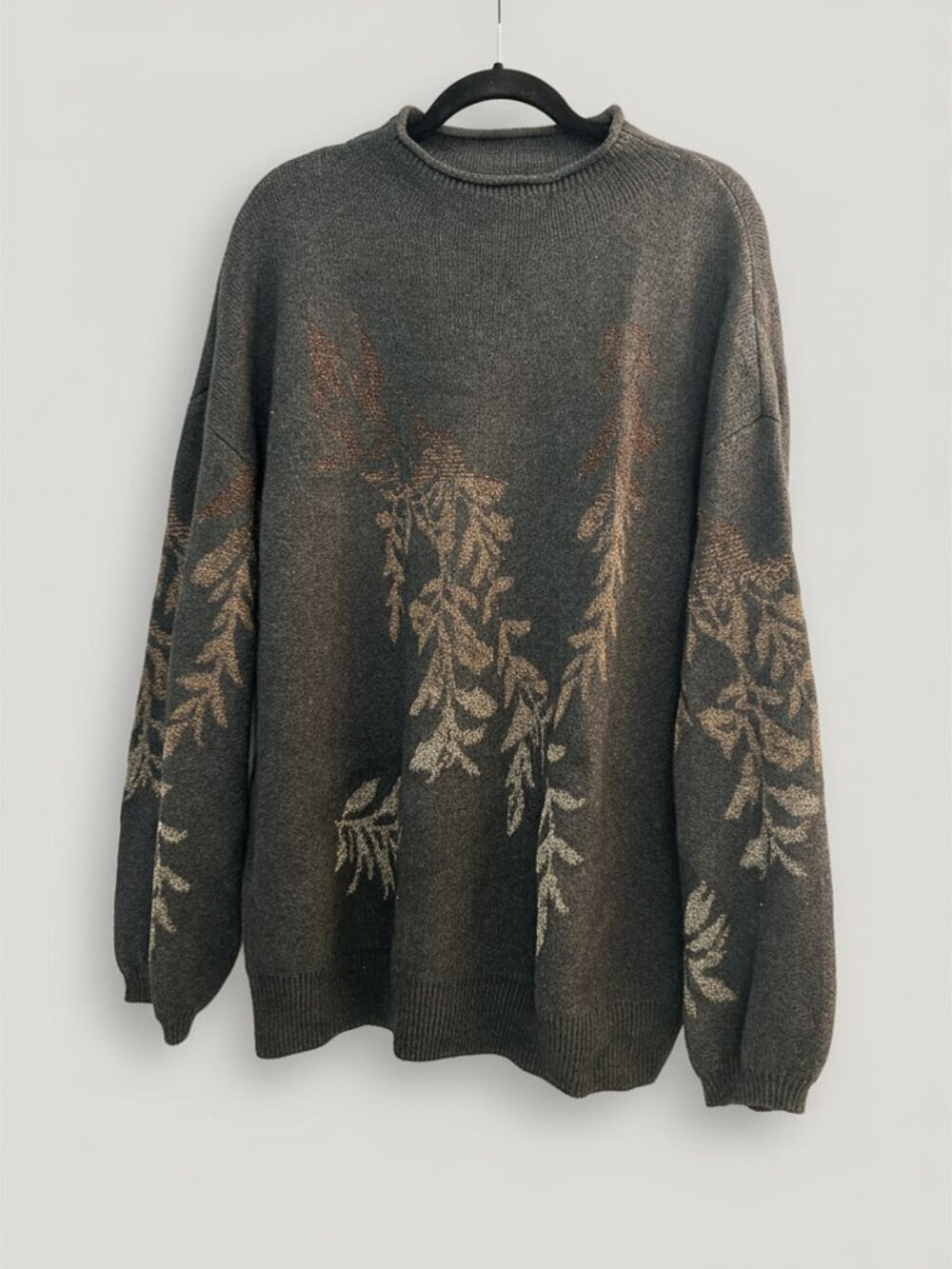 Garnet Hill Shimmering Vine Rollneck Sweater L - Grey - Like New